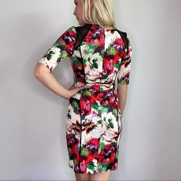 Milly New York Floral Sheath Dress with Mesh Inset & Piping - Picture 9 of 16